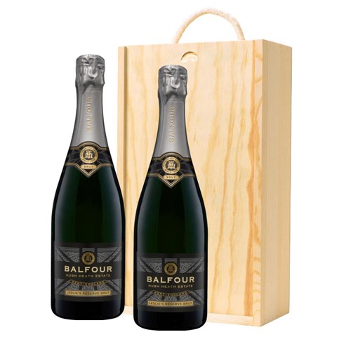 Balfour Leslies Reserve Brut English Sparkling 75cl Double Pine Wooden Gift Boxed (2x75cl)